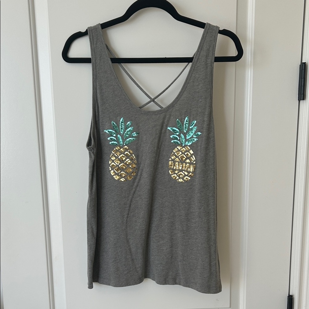 PINK Victoria's Secret Gray Hawaii Tank Top with Pineapple Sequins- RARE!!